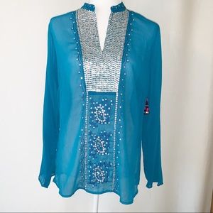 The(in)shop Sheer, L/S  Turquoise Top, S, NWT